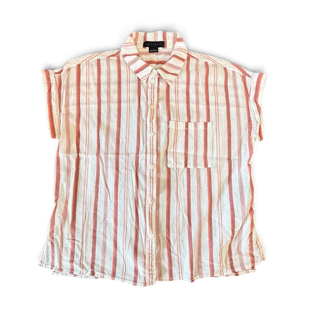 Sanctuary Womens Orange White Striped Cotton Button Down Shirt S B1271-ZC7